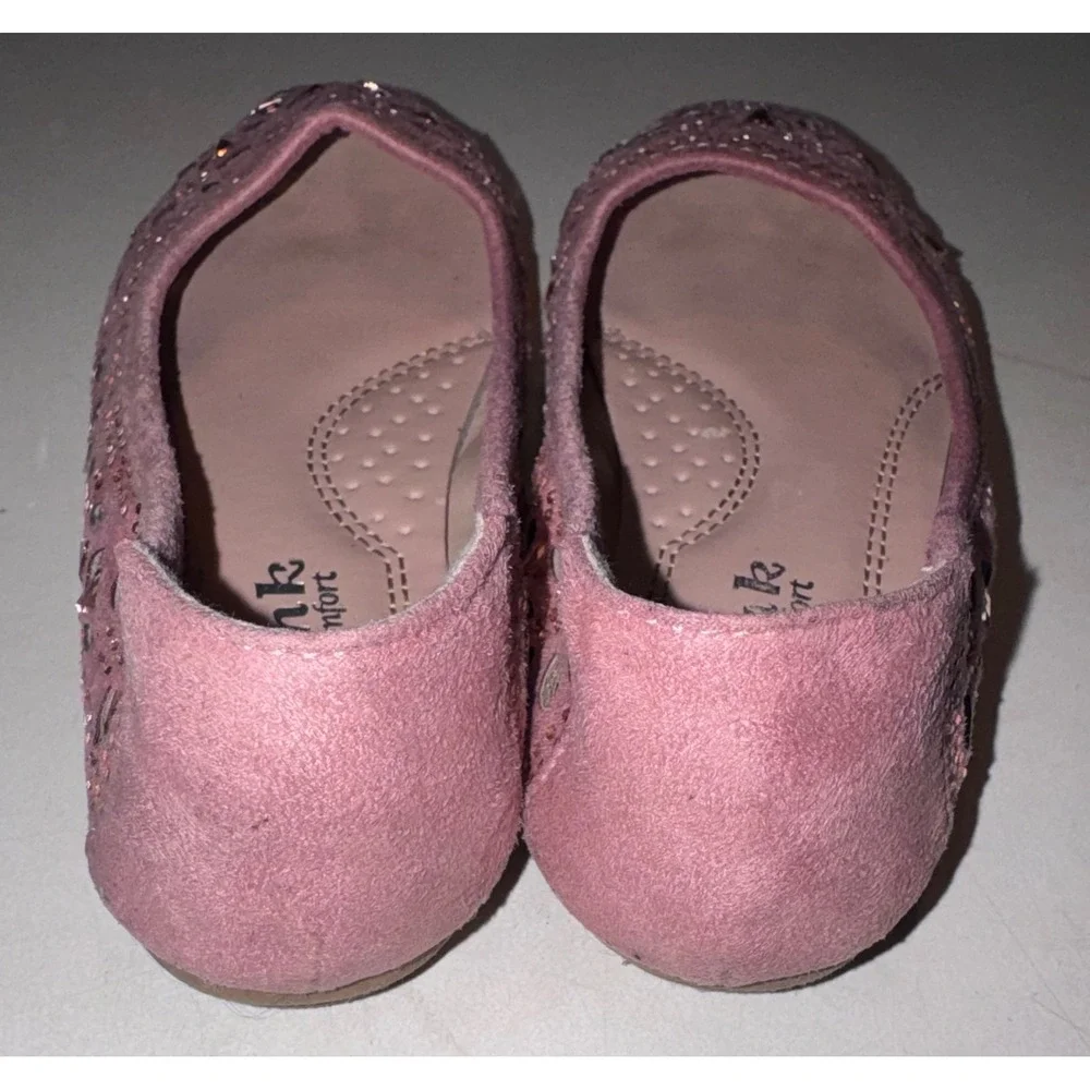 Link Comfort Girl's Pink Rhinestone Laser Cut Floral Ballet Dress Flats Size 12